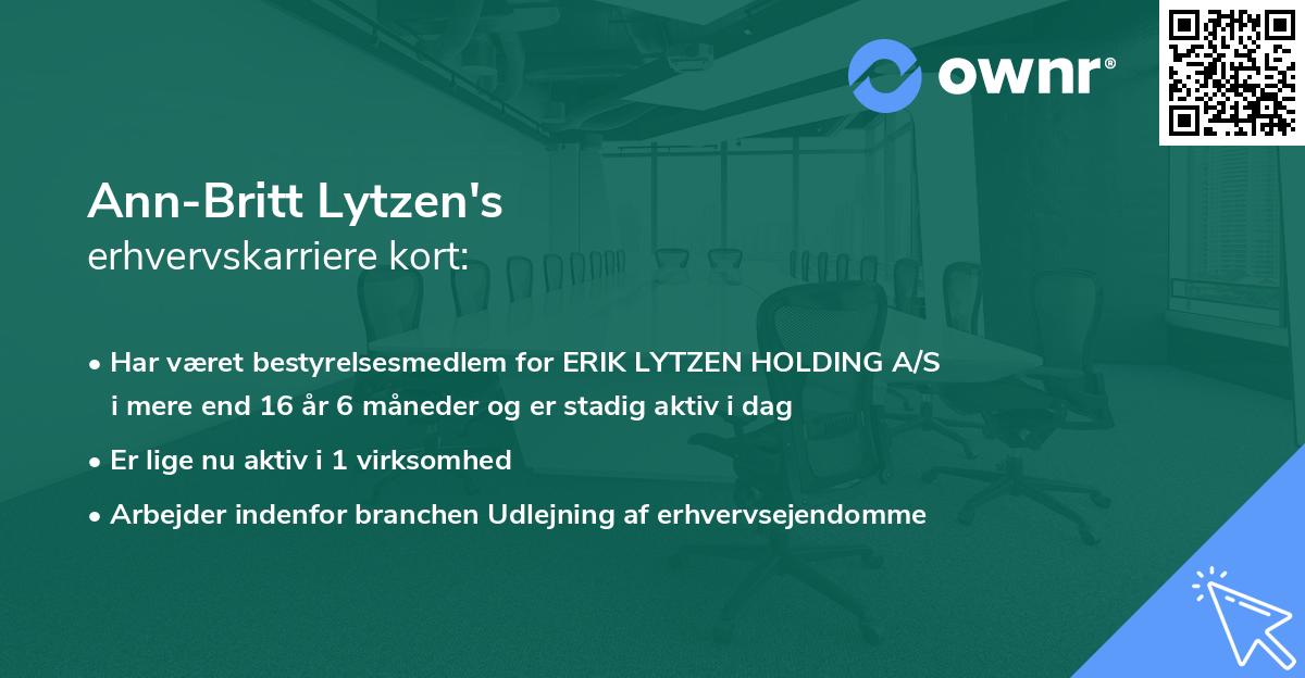 Ann-Britt Lytzen's erhvervskarriere kort
