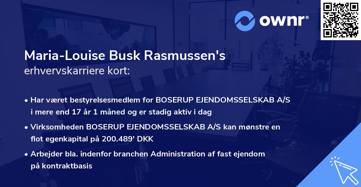 Maria-Louise Busk Rasmussen's erhvervskarriere kort