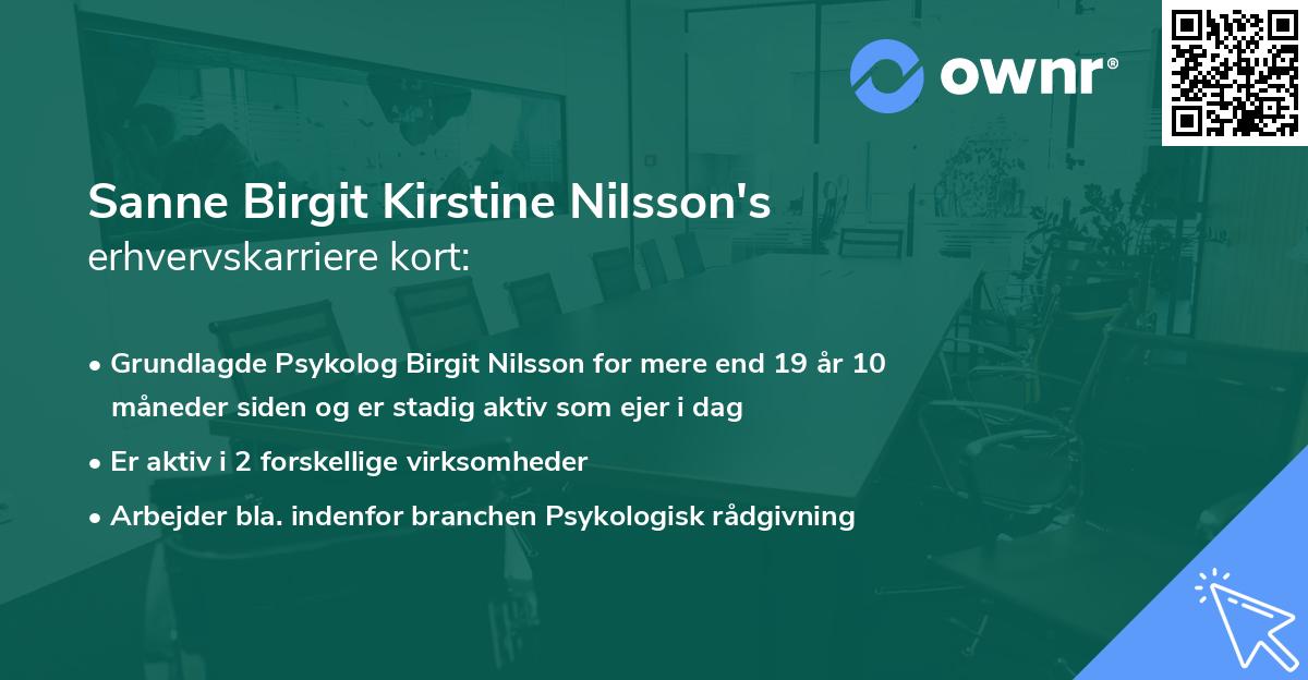 Sanne Birgit Kirstine Nilsson's erhvervskarriere kort