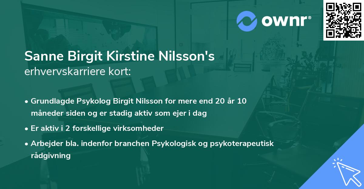 Sanne Birgit Kirstine Nilsson's erhvervskarriere kort