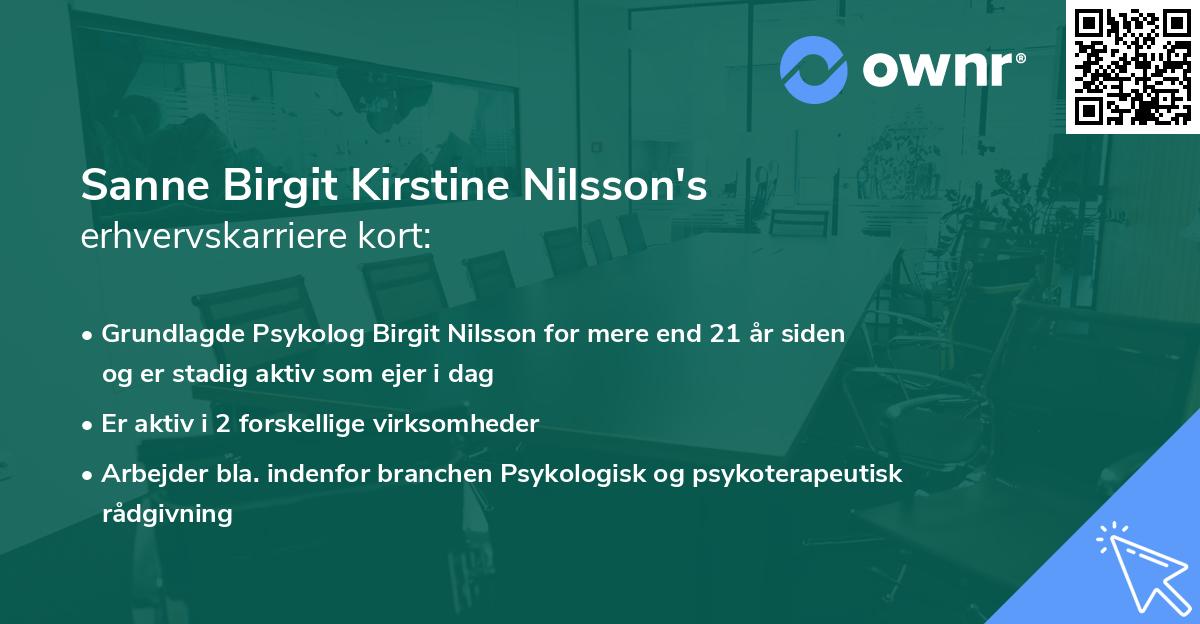 Sanne Birgit Kirstine Nilsson's erhvervskarriere kort