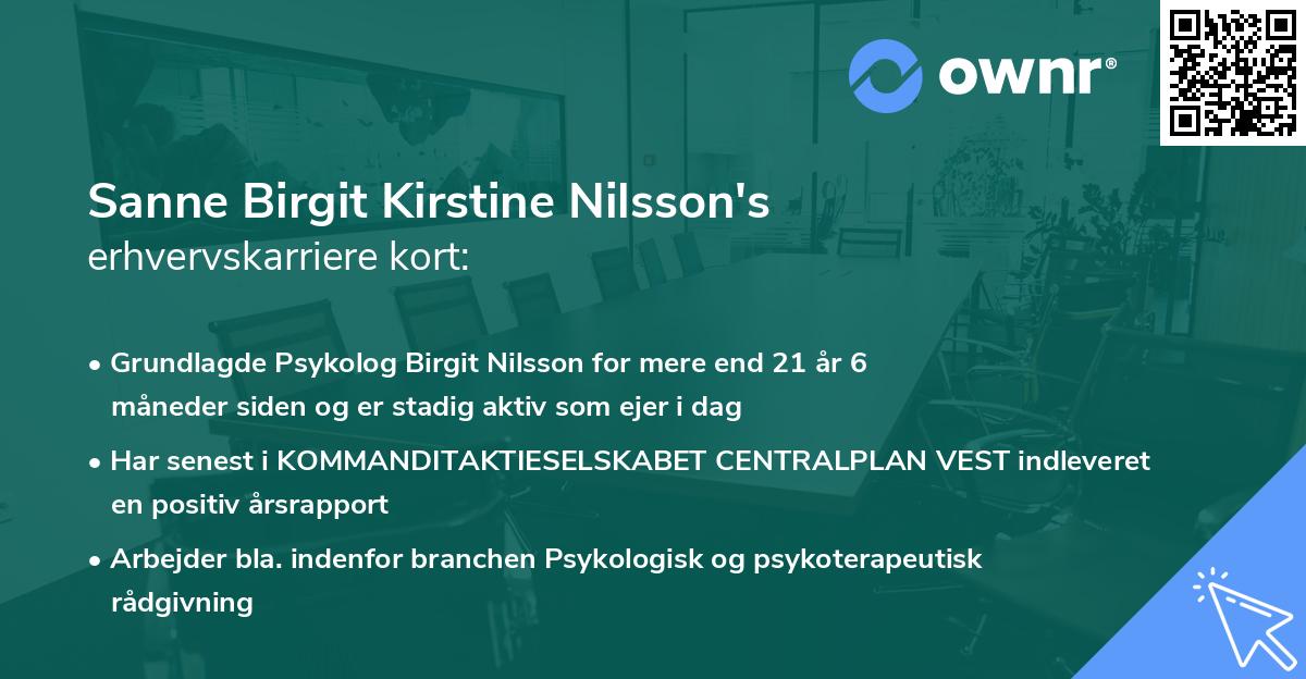 Sanne Birgit Kirstine Nilsson's erhvervskarriere kort