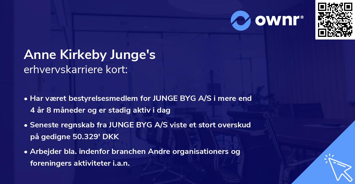 Anne Kirkeby Junge's erhvervskarriere kort