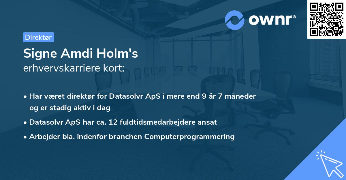 Signe Amdi Holm's erhvervskarriere kort