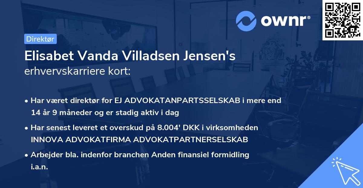 Elisabet Vanda Villadsen Jensen's erhvervskarriere kort