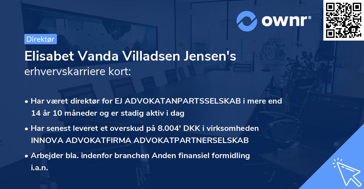 Elisabet Vanda Villadsen Jensen's erhvervskarriere kort