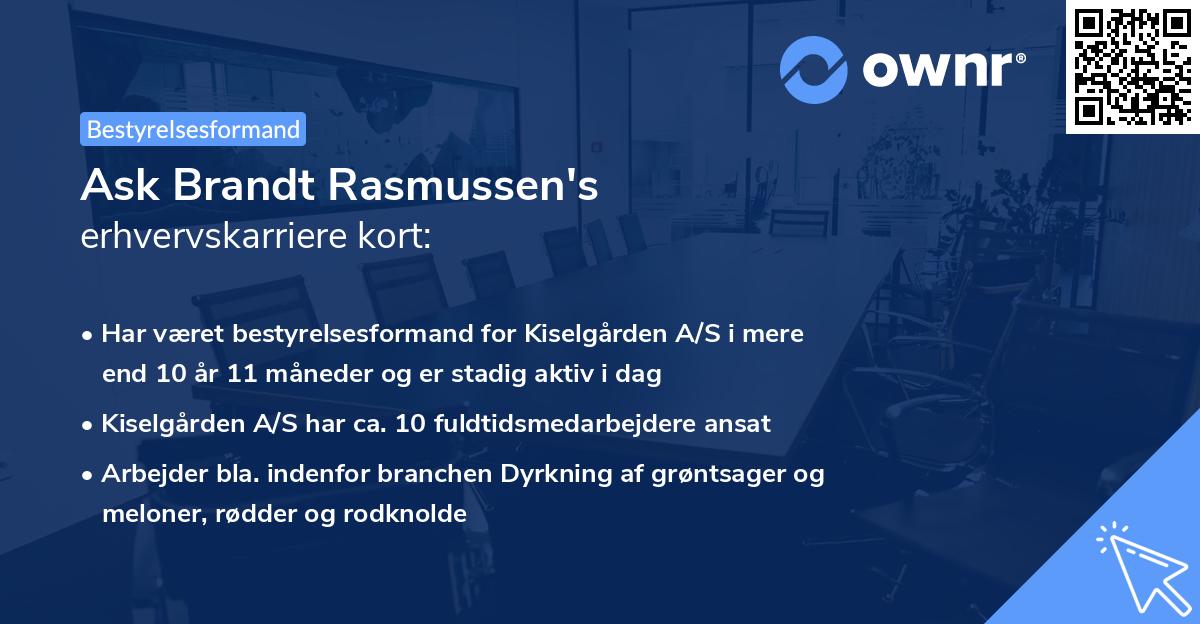 Ask Brandt Rasmussen's erhvervskarriere kort