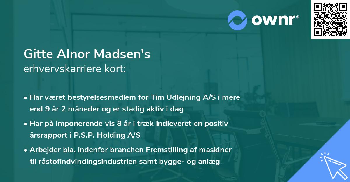 Gitte Alnor Madsen's erhvervskarriere kort