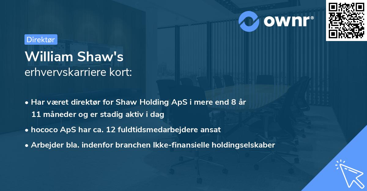 William Shaw's erhvervskarriere kort