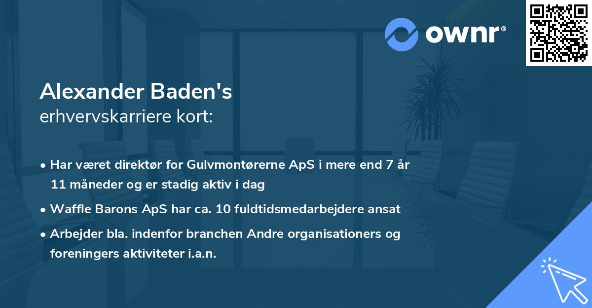 Alexander Baden's erhvervskarriere kort