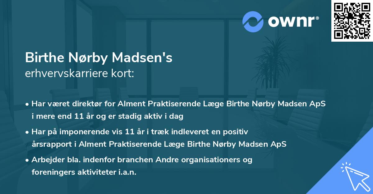 Birthe Nørby Madsen's erhvervskarriere kort