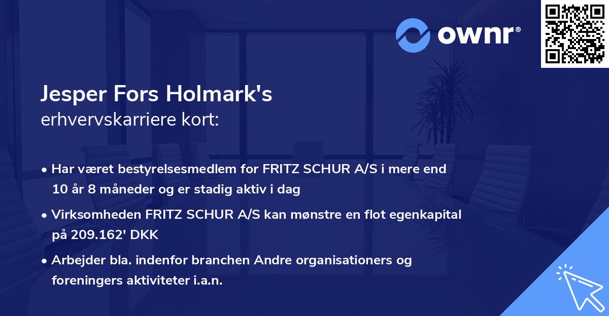 Jesper Fors Holmark's erhvervskarriere kort