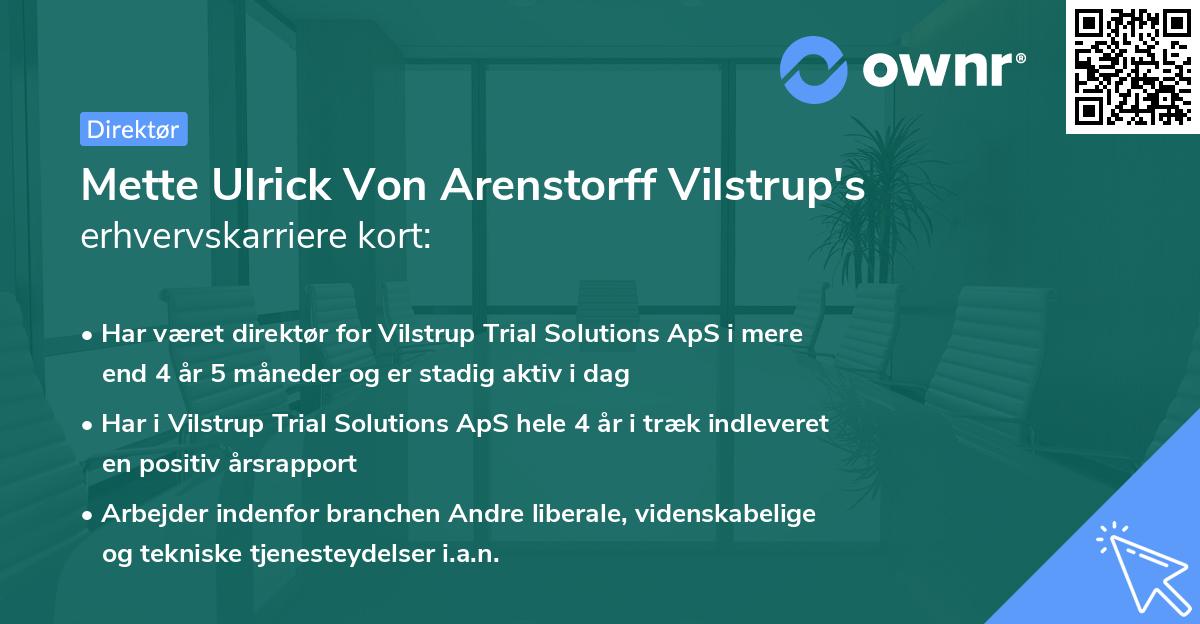 Mette Ulrick Von Arenstorff Vilstrup's erhvervskarriere kort