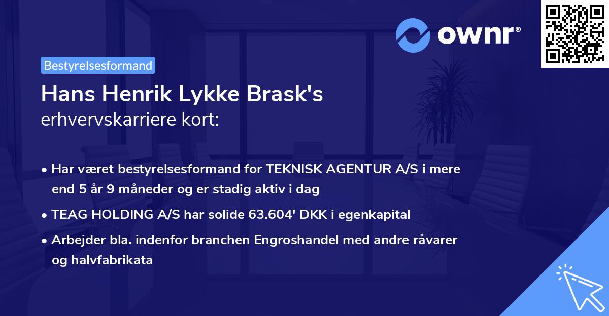 Hans Henrik Lykke Brask's erhvervskarriere kort