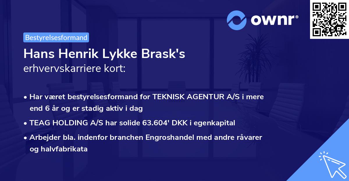 Hans Henrik Lykke Brask's erhvervskarriere kort