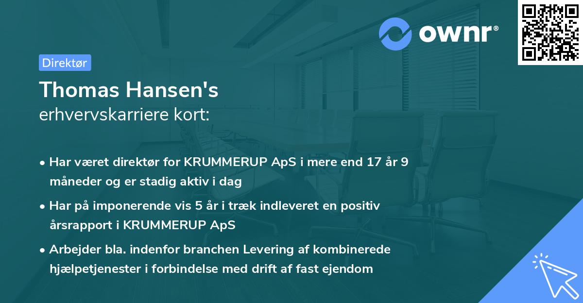 Thomas Hansen's erhvervskarriere kort