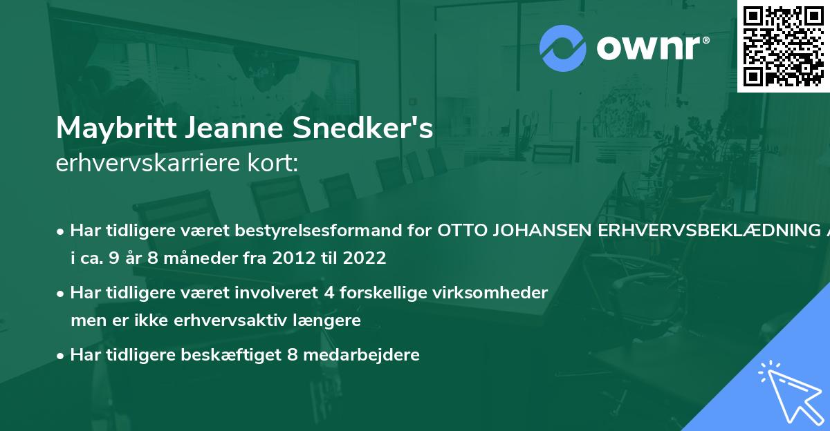 Maybritt Jeanne Snedker's erhvervskarriere kort