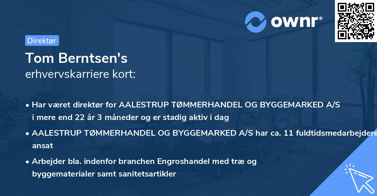 Tom Berntsen's erhvervskarriere kort