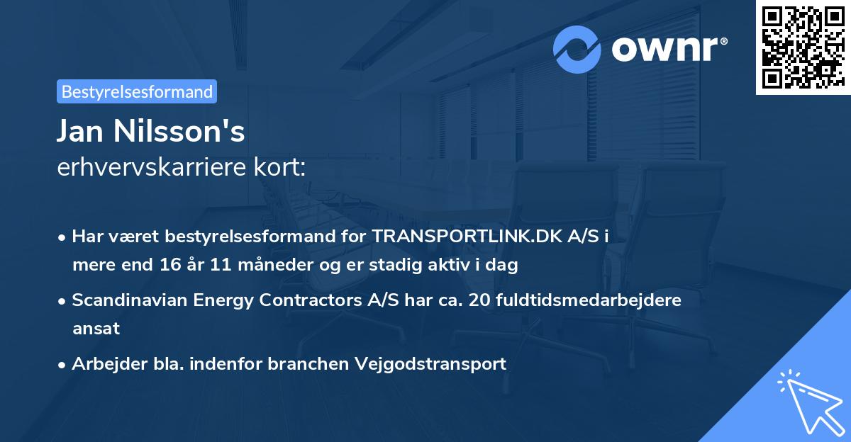 Jan Nilsson's erhvervskarriere kort