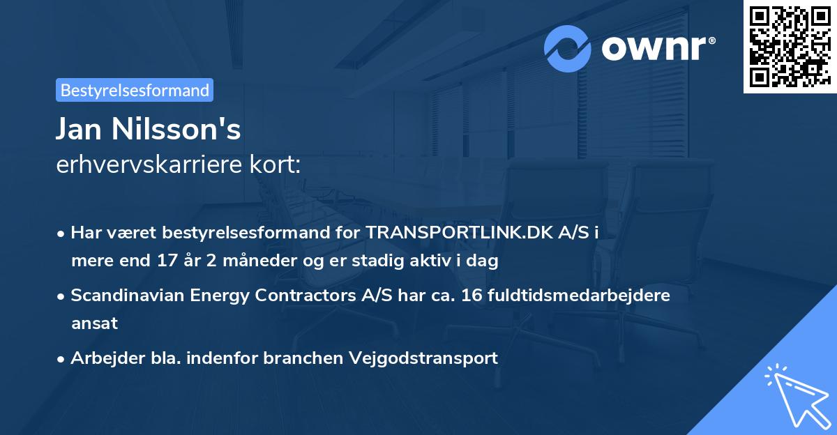Jan Nilsson's erhvervskarriere kort