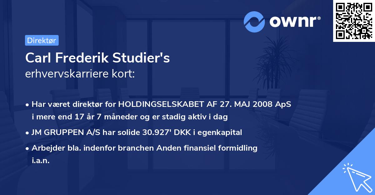 Carl Frederik Studier's erhvervskarriere kort