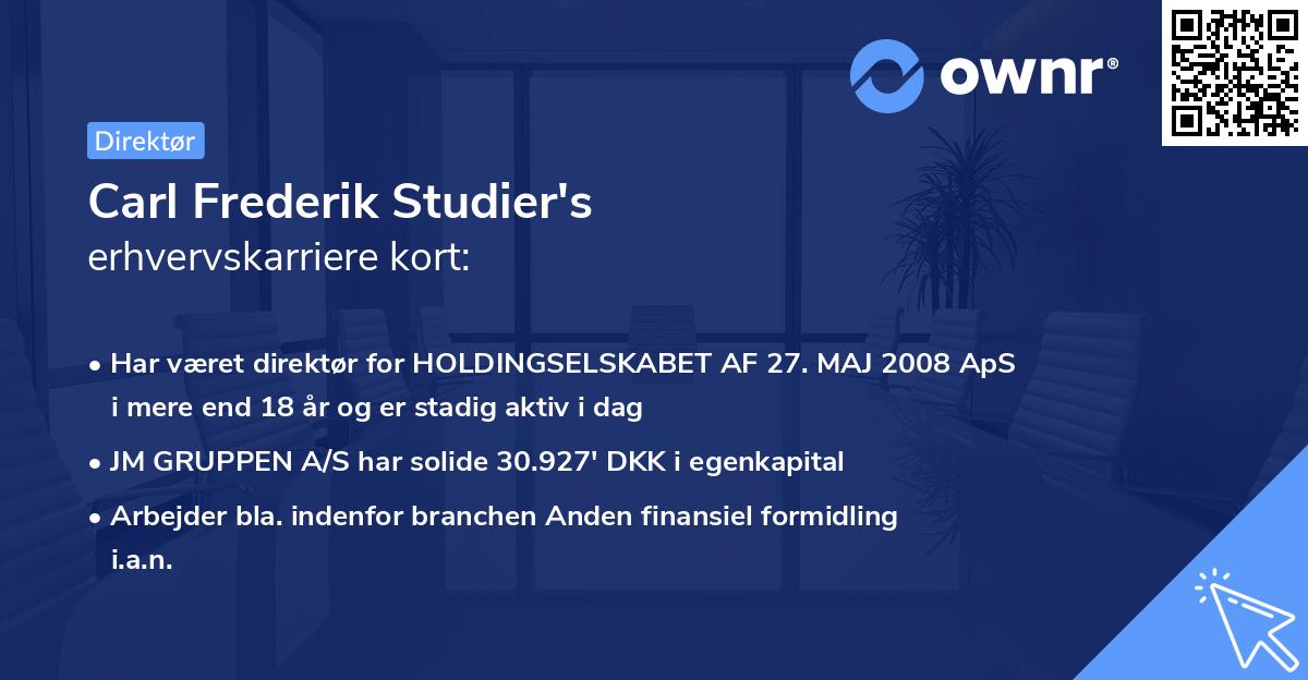 Carl Frederik Studier's erhvervskarriere kort
