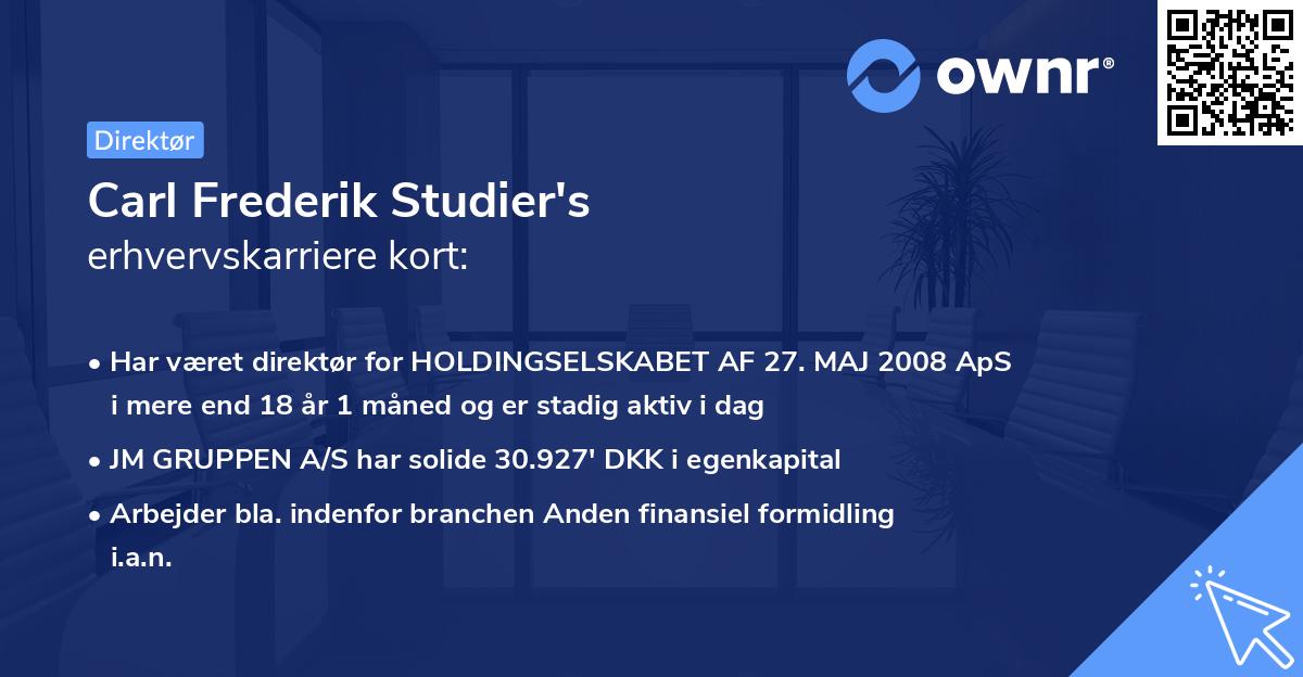 Carl Frederik Studier's erhvervskarriere kort