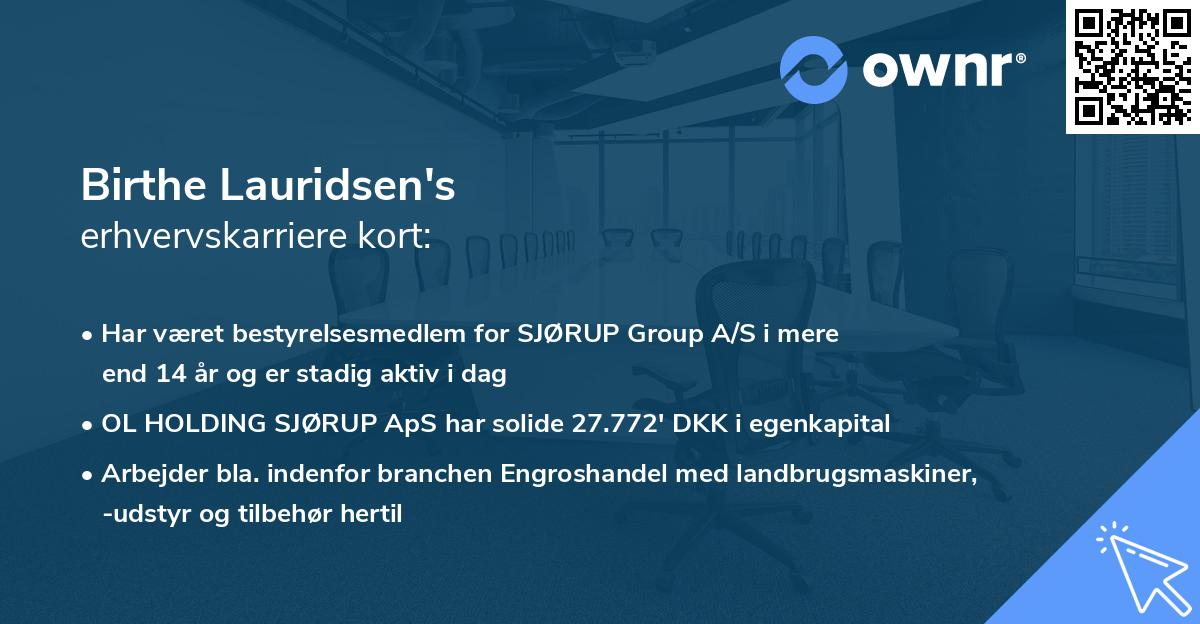 Birthe Lauridsen's erhvervskarriere kort