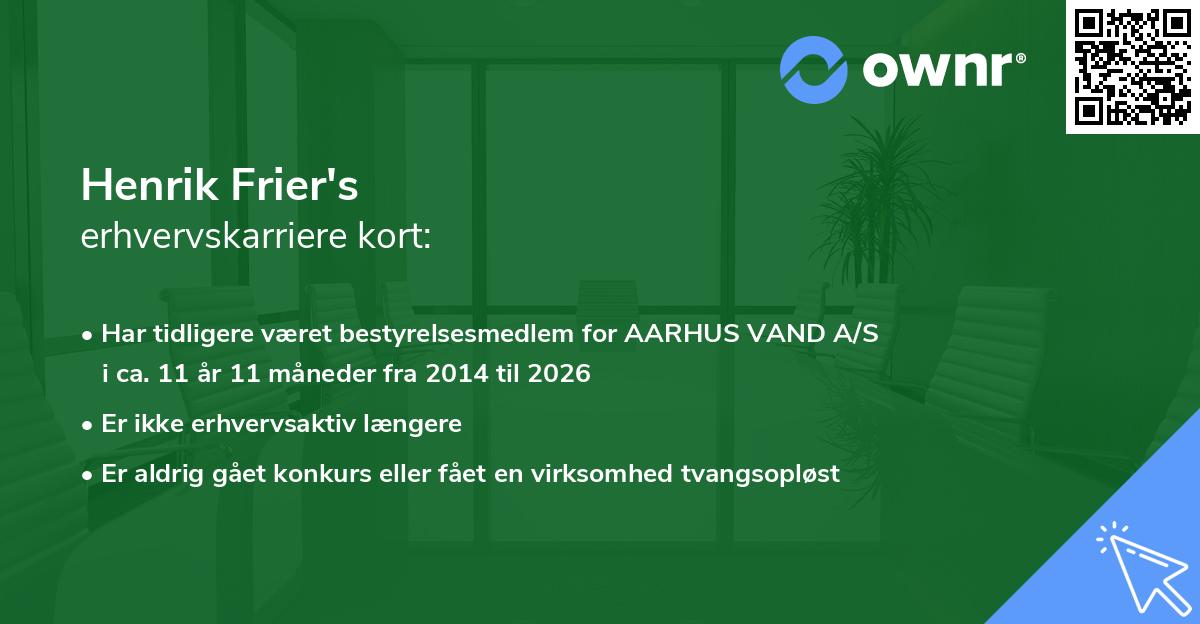 Henrik Frier's erhvervskarriere kort