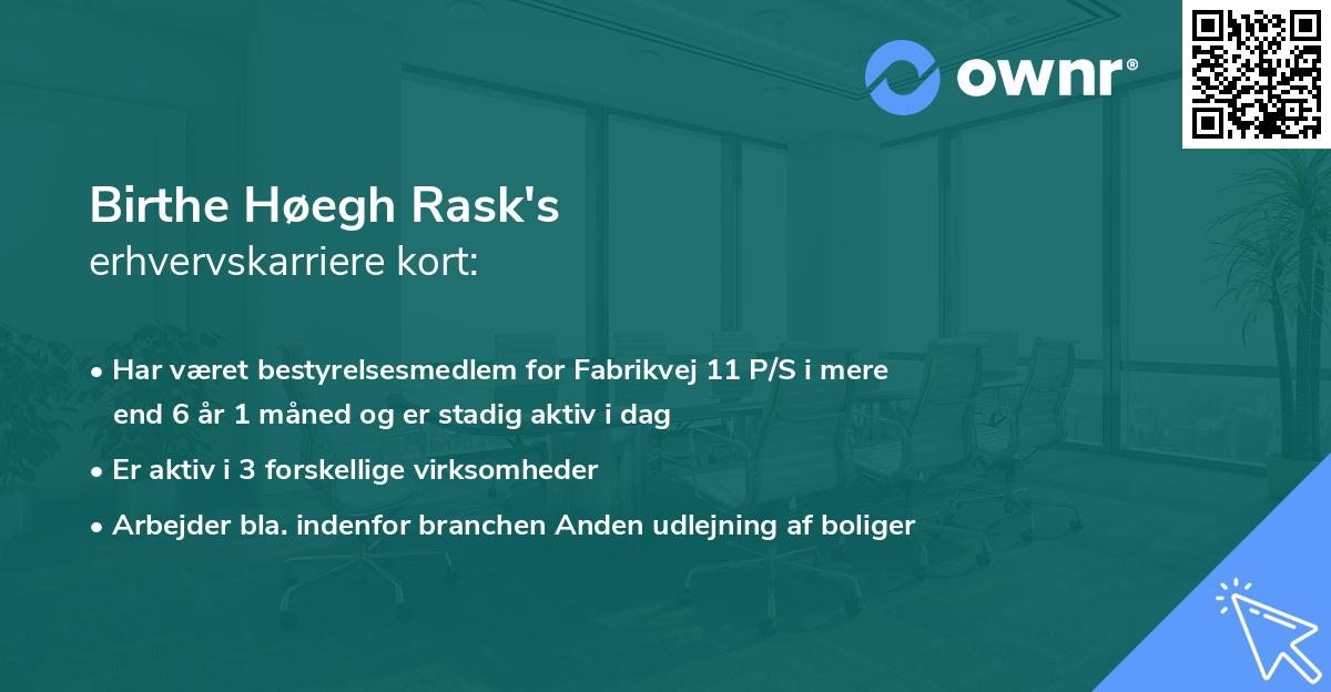 Birthe Høegh Rask's erhvervskarriere kort