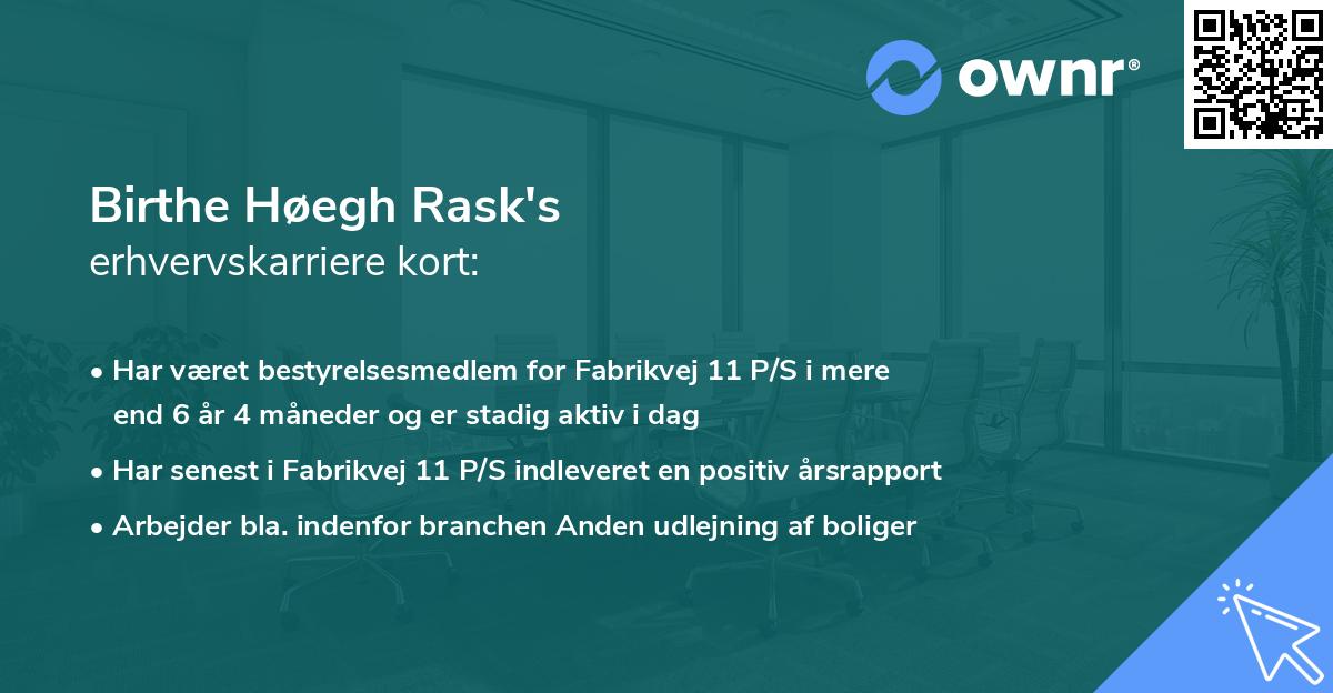 Birthe Høegh Rask's erhvervskarriere kort