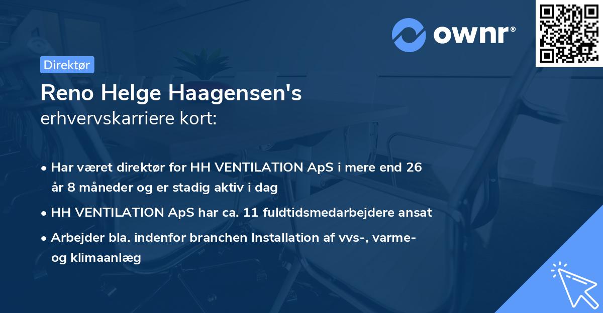 Reno Helge Haagensen's erhvervskarriere kort