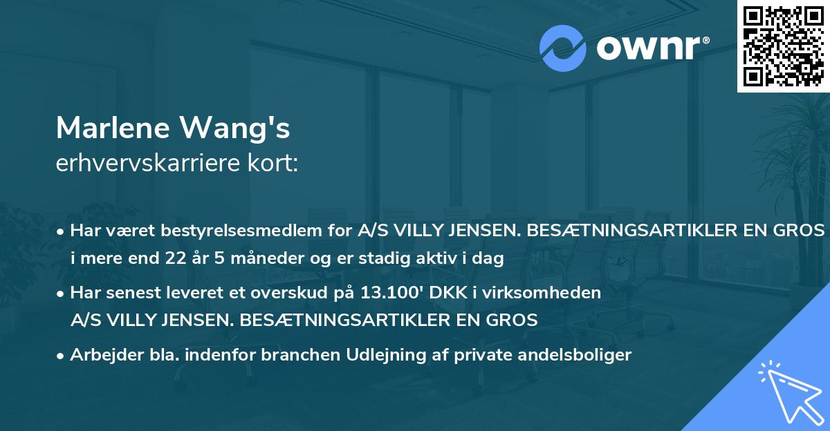 Marlene Wang's erhvervskarriere kort