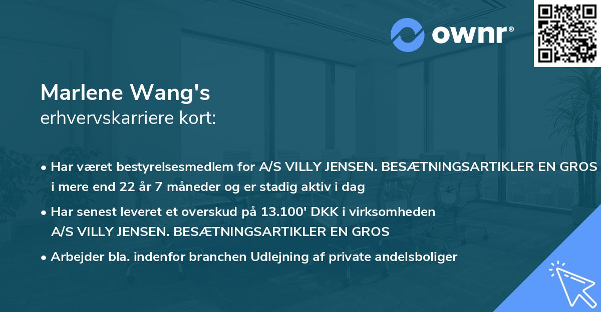 Marlene Wang's erhvervskarriere kort