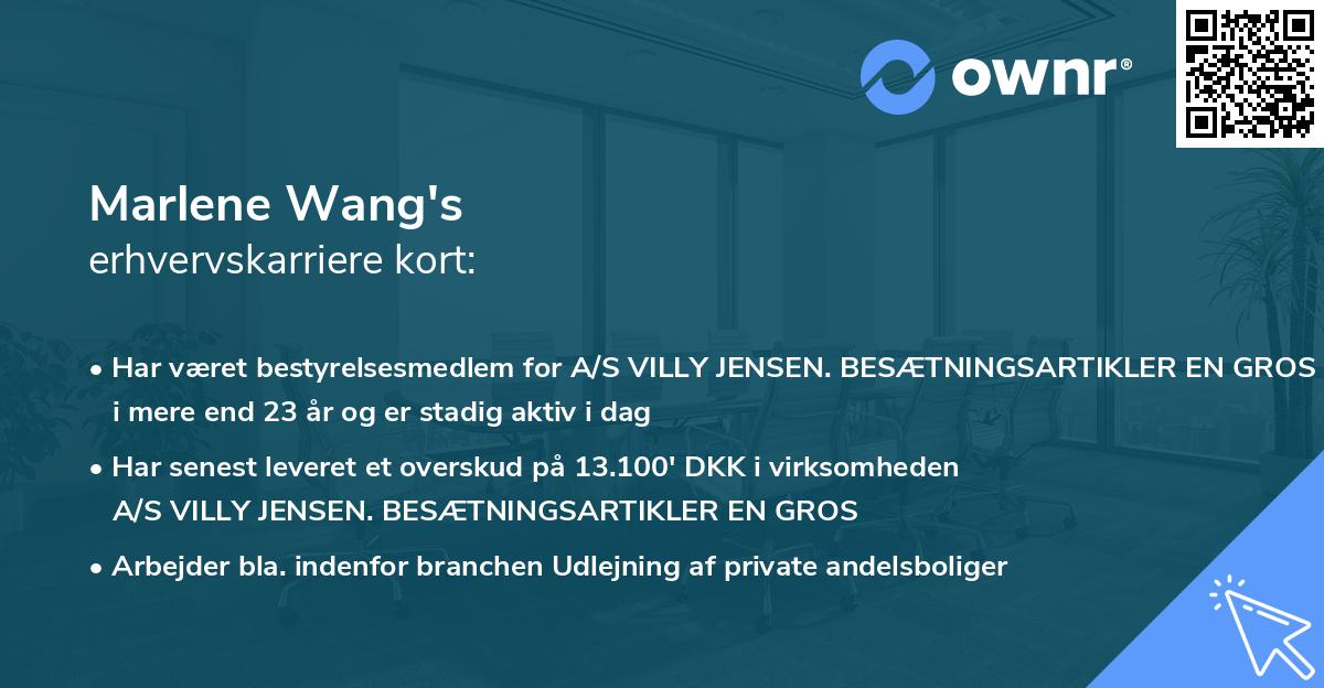 Marlene Wang's erhvervskarriere kort