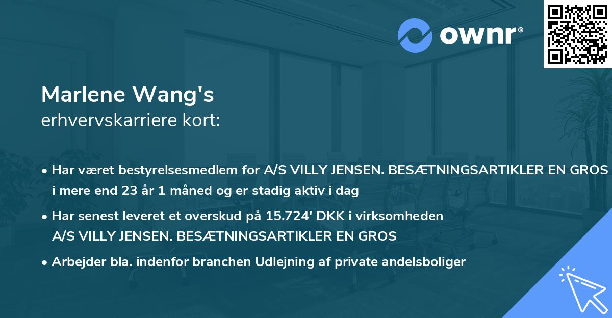 Marlene Wang's erhvervskarriere kort