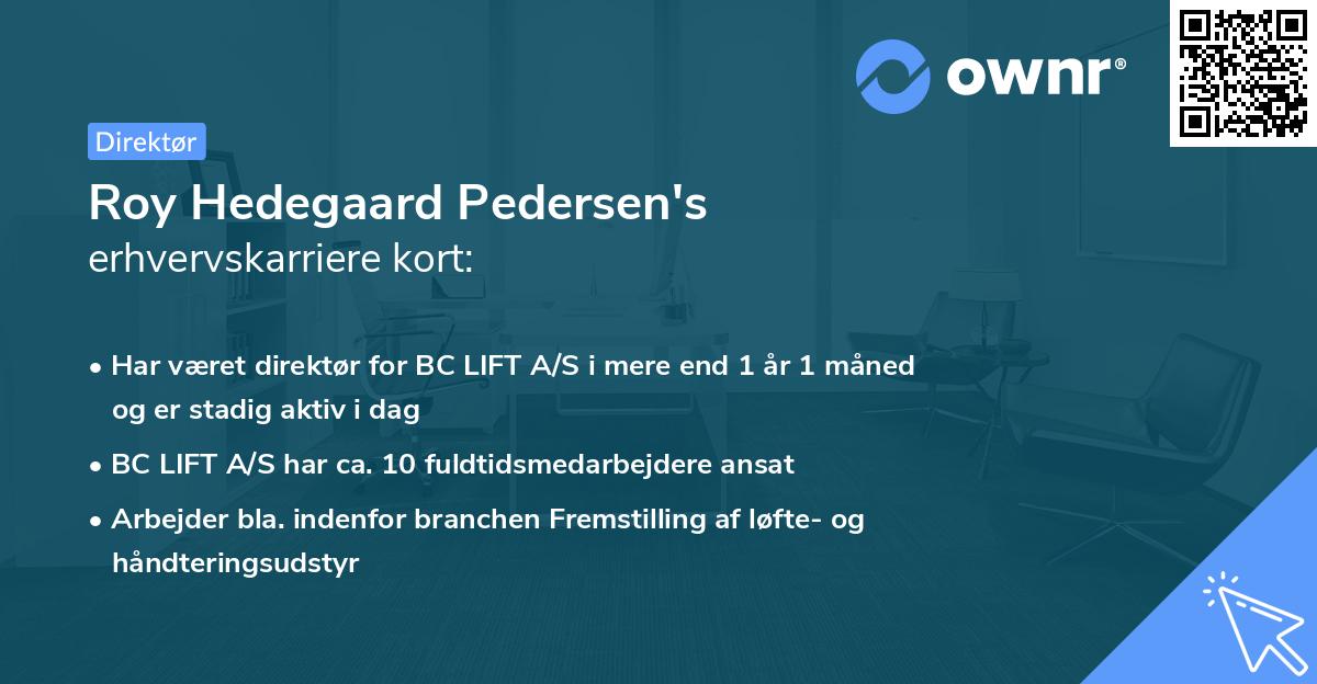 Roy Hedegaard Pedersen's erhvervskarriere kort