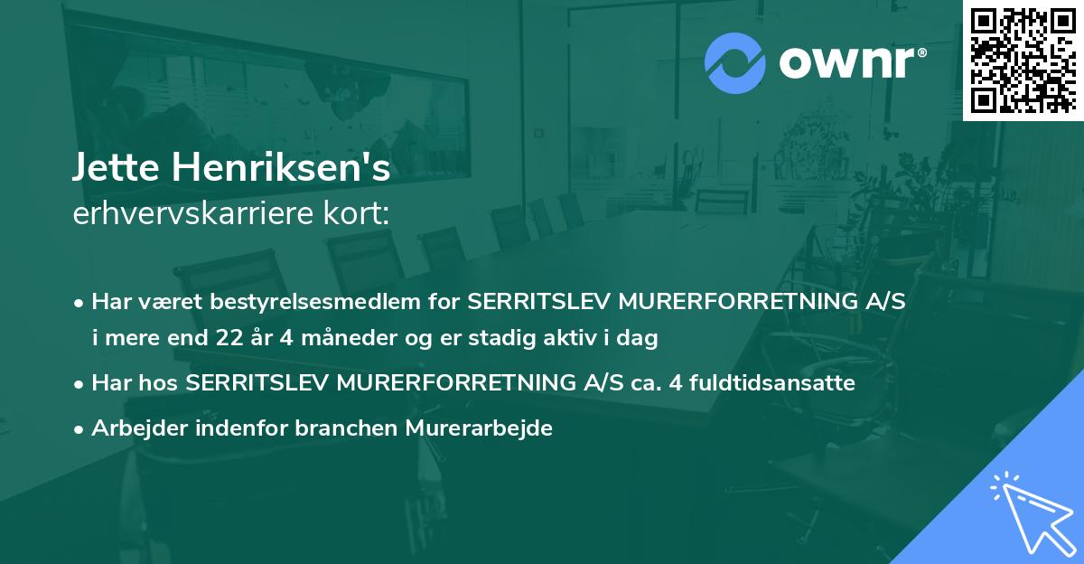 Jette Henriksen's erhvervskarriere kort