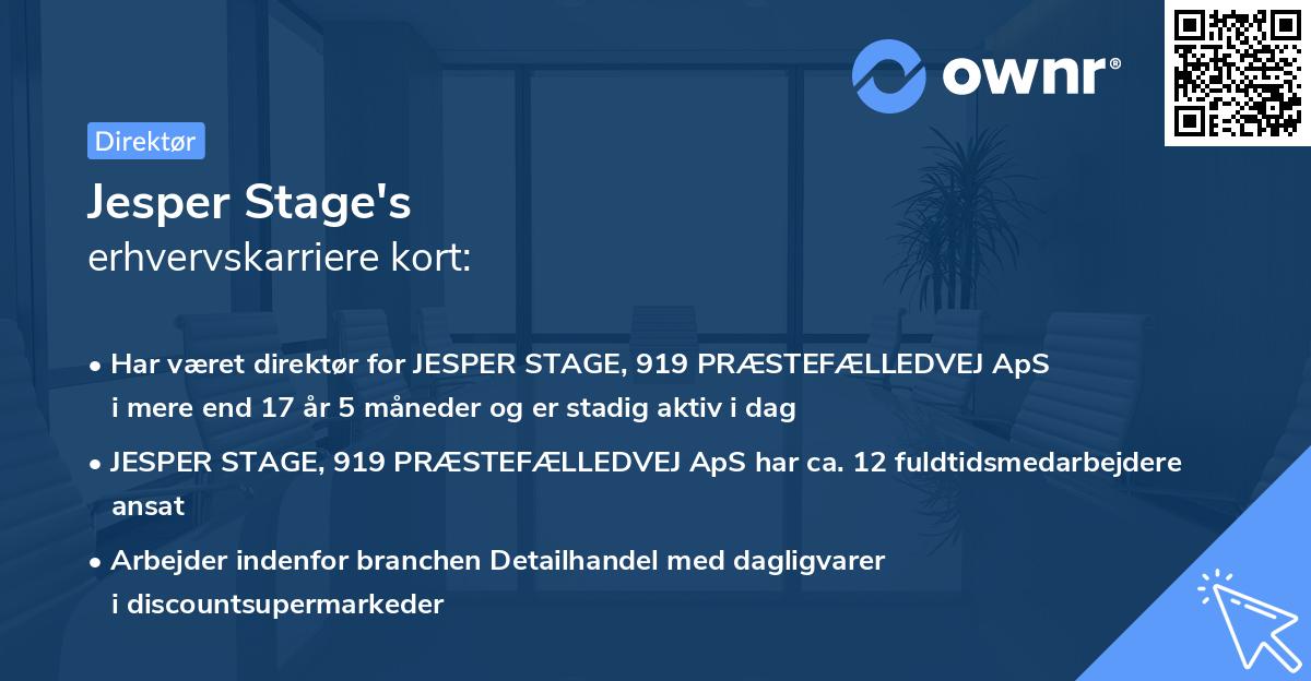 Jesper Stage's erhvervskarriere kort