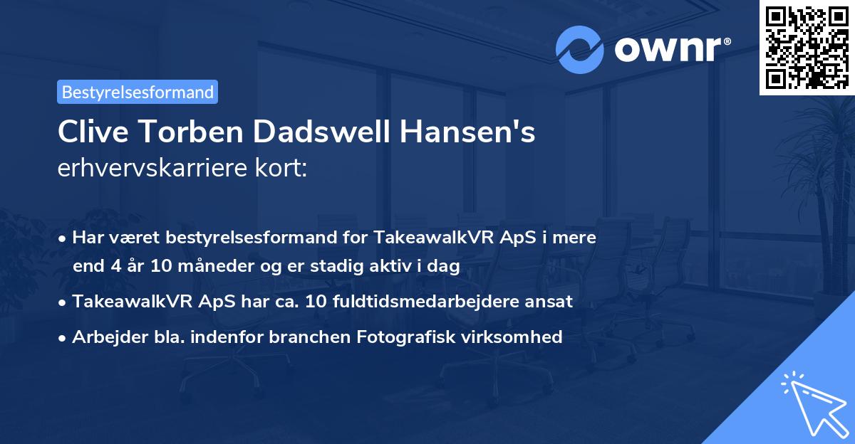 Clive Torben Dadswell Hansen's erhvervskarriere kort