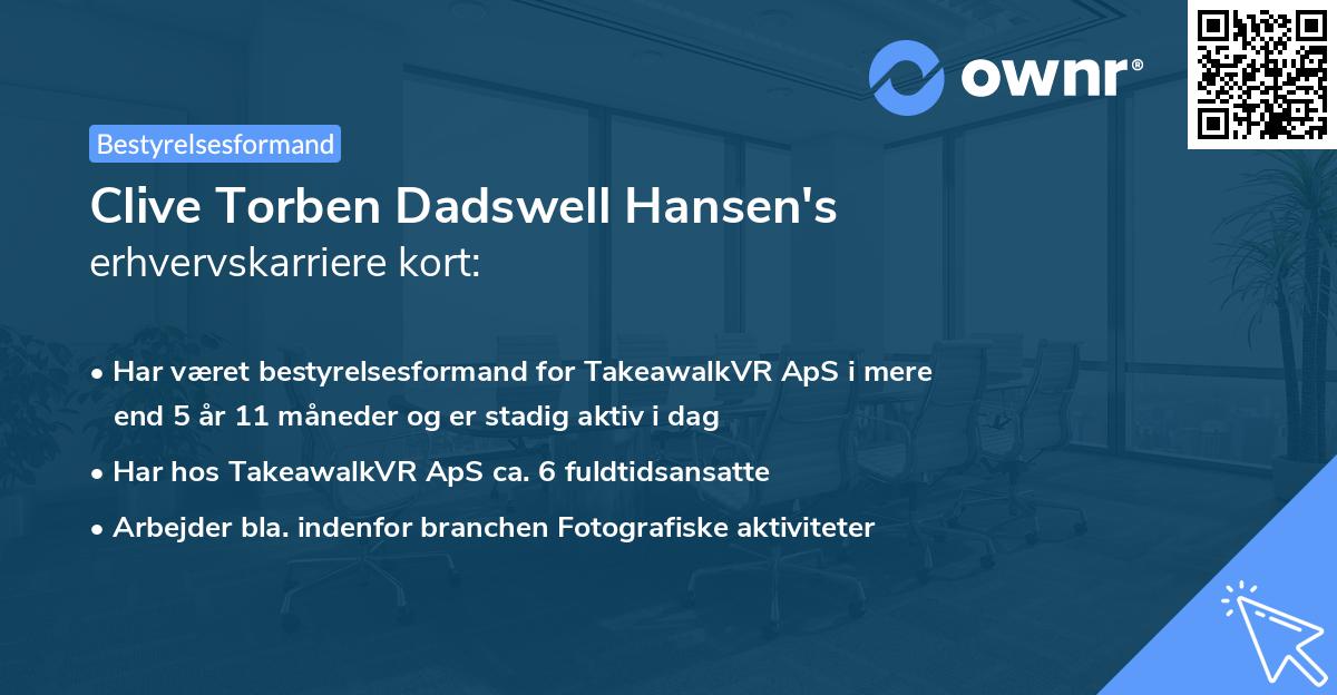 Clive Torben Dadswell Hansen's erhvervskarriere kort