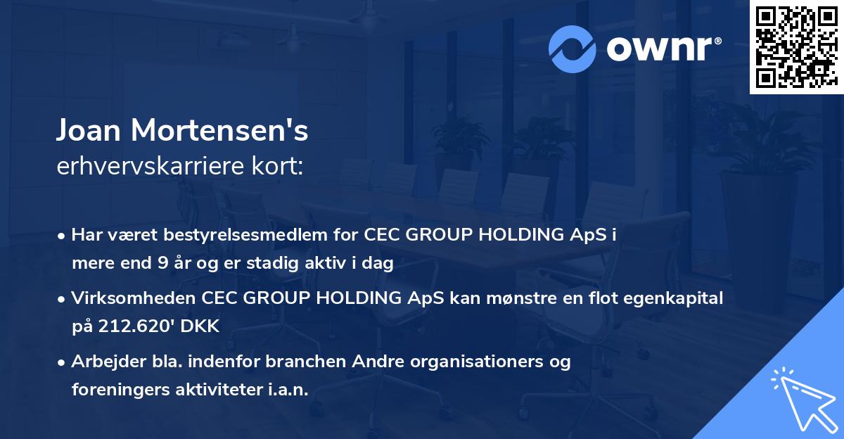 Joan Mortensen's erhvervskarriere kort