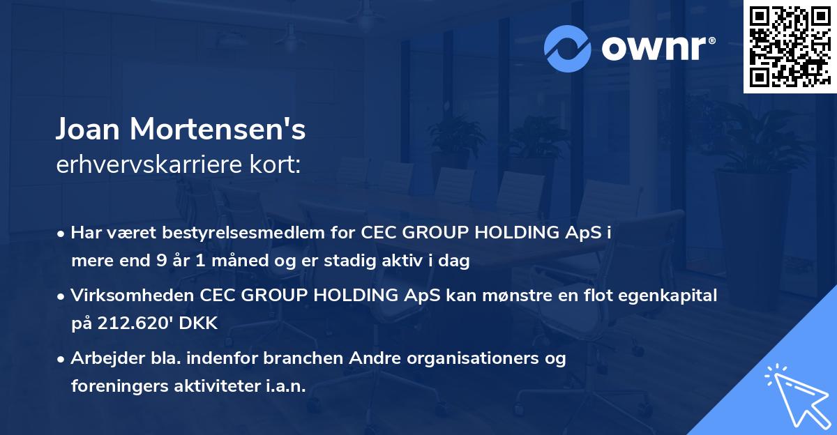 Joan Mortensen's erhvervskarriere kort