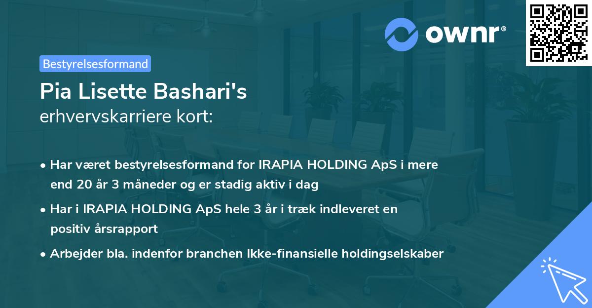 Pia Lisette Bashari's erhvervskarriere kort