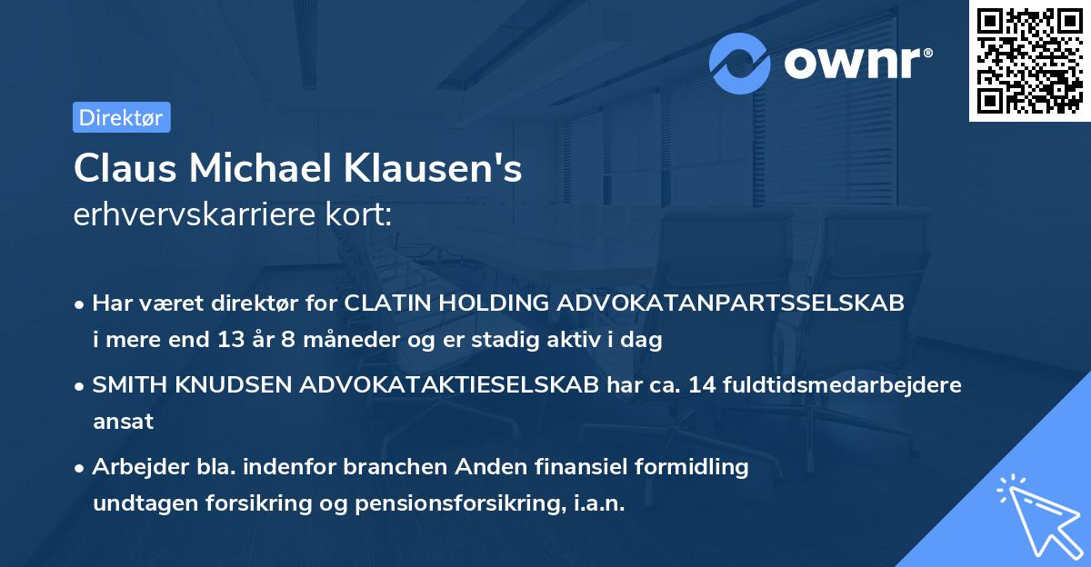 Claus Michael Klausen's erhvervskarriere kort