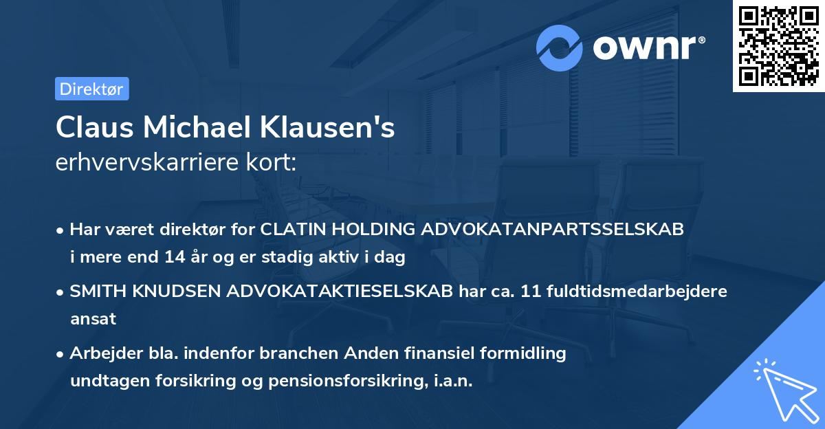 Claus Michael Klausen's erhvervskarriere kort