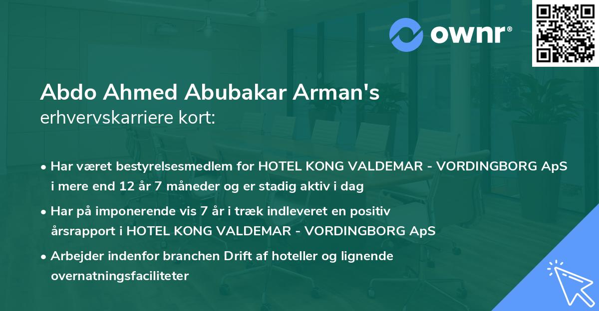 Abdo Ahmed Abubakar Arman's erhvervskarriere kort