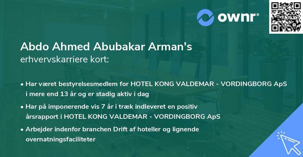 Abdo Ahmed Abubakar Arman's erhvervskarriere kort