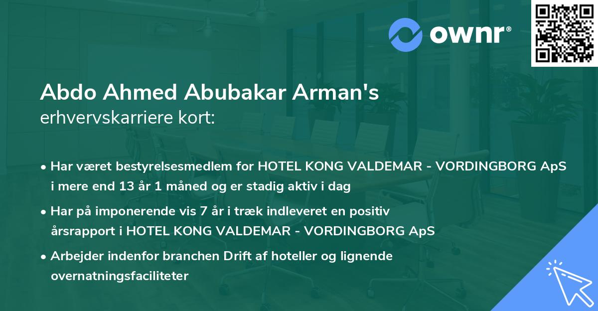 Abdo Ahmed Abubakar Arman's erhvervskarriere kort
