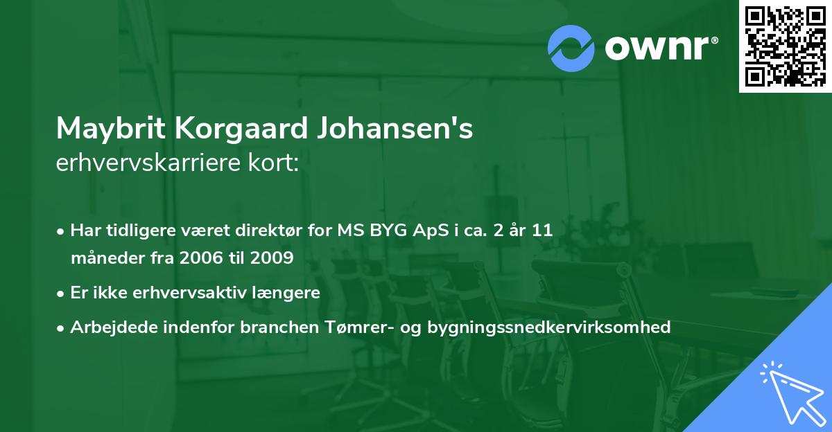 Maybrit Korgaard Johansen's erhvervskarriere kort